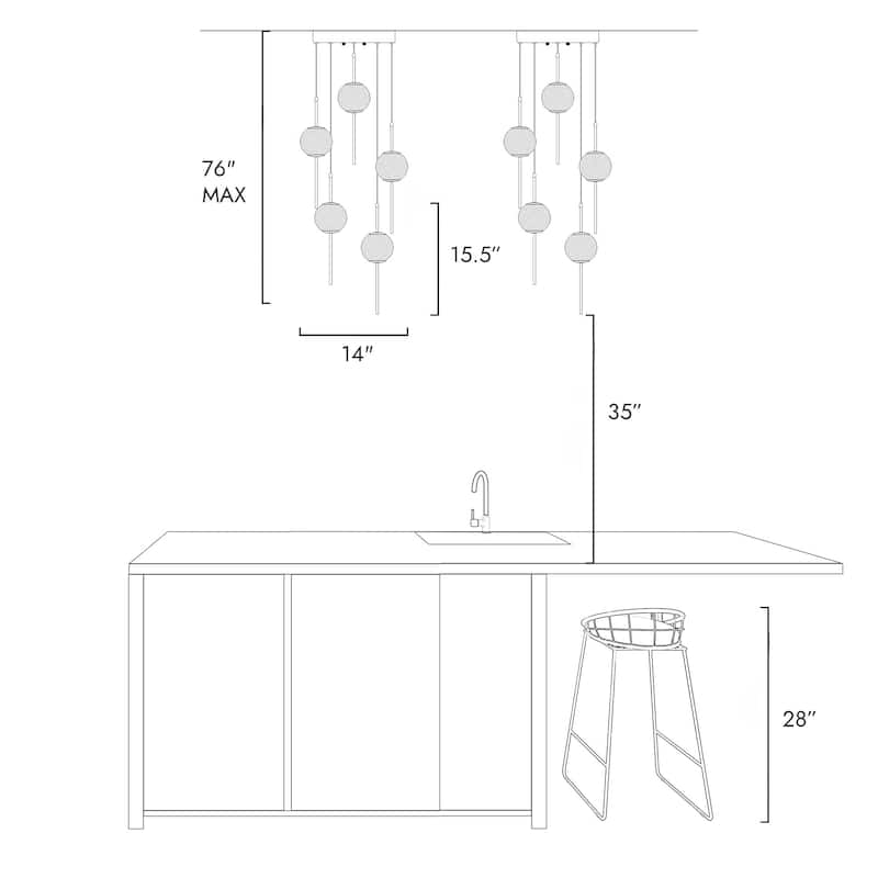Modern Gold LED 5-Light Glass Chandelier Gold Cluster Pendant for Kitchen Island - D14"*H76" Max
