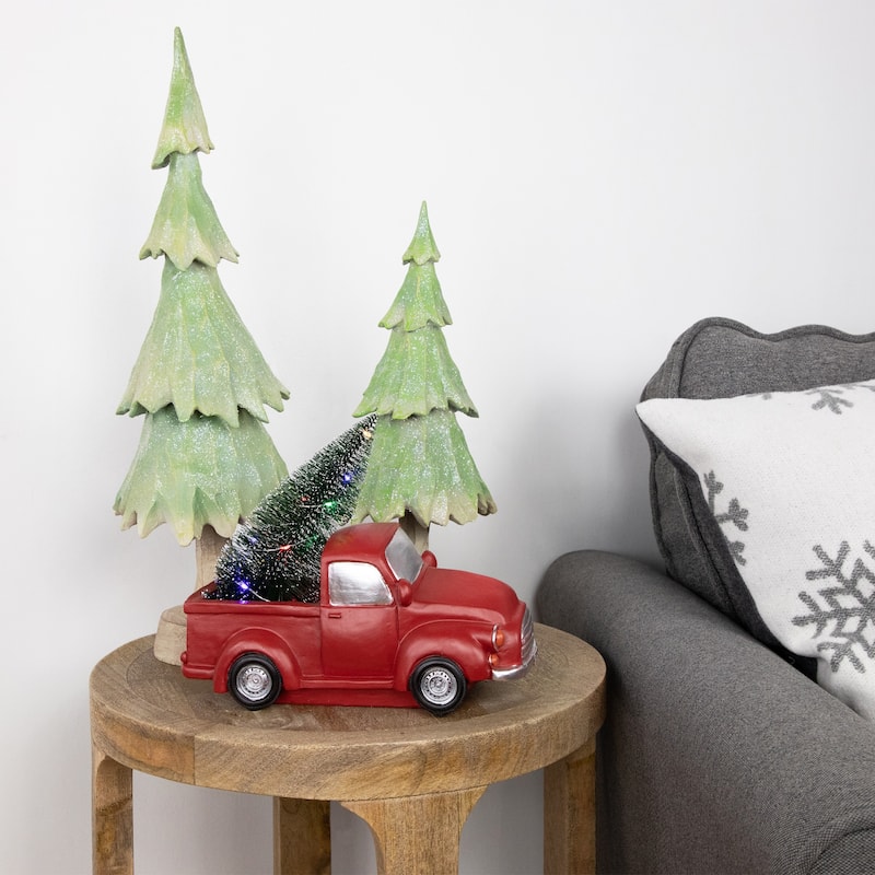 10" Red Vintage Truck With LED Lighted Christmas Tree Decoration