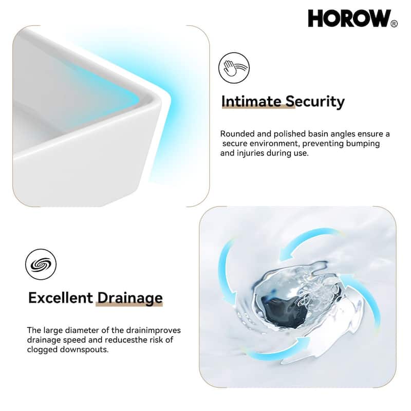 HOROW 19 inch Rectangular White Bathroom Ceramic Vessel Sink Art Basin