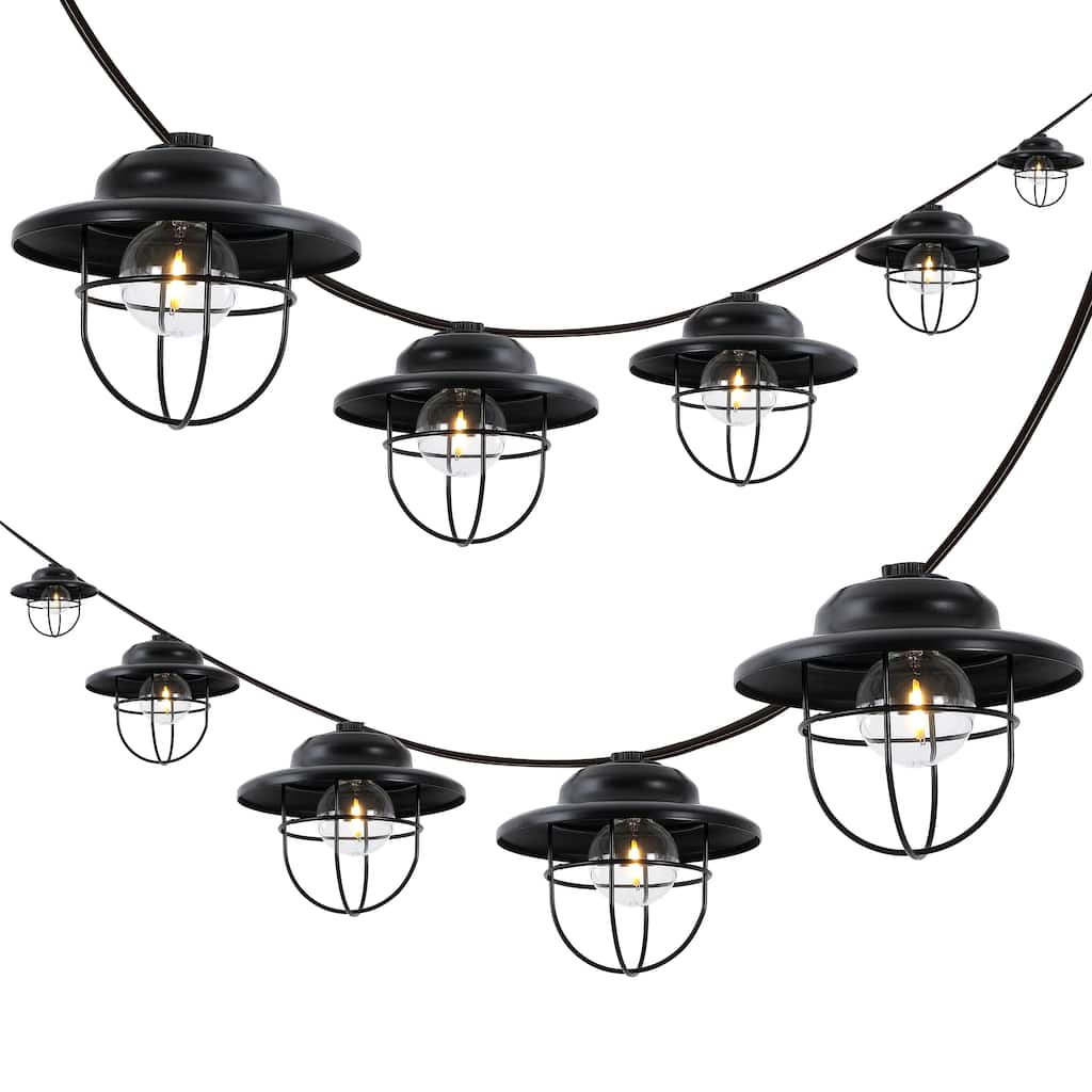 10-Light Indoor/Outdoor G40 Metal Cage String Lights, 10 ft., Black (2-Pack)