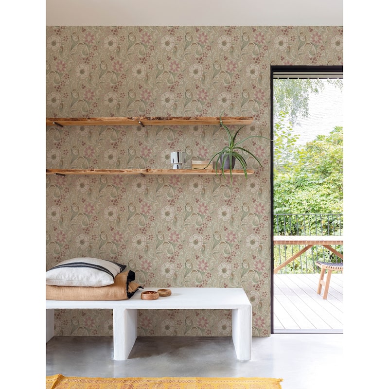 Chesapeake Liora Taupe Floral Trail Wallpaper