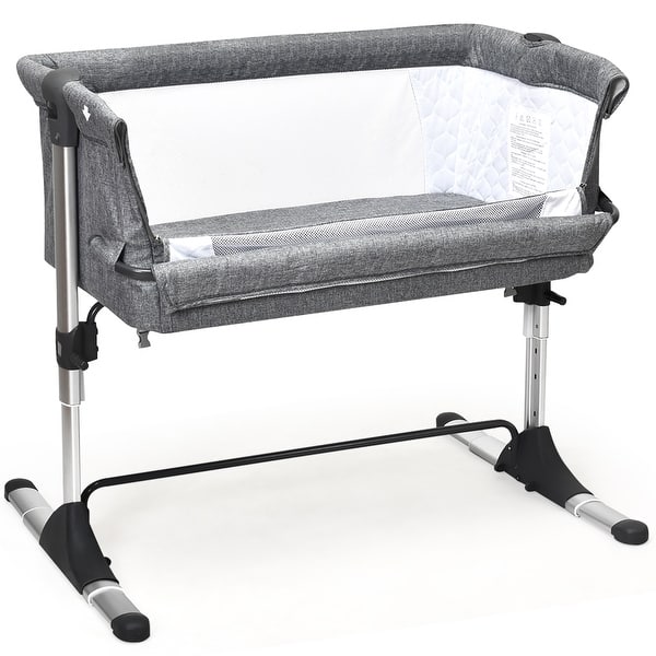slide 2 of 6, Baby Bedside Crib Portable Bassinet with Carrying Bag Grey
