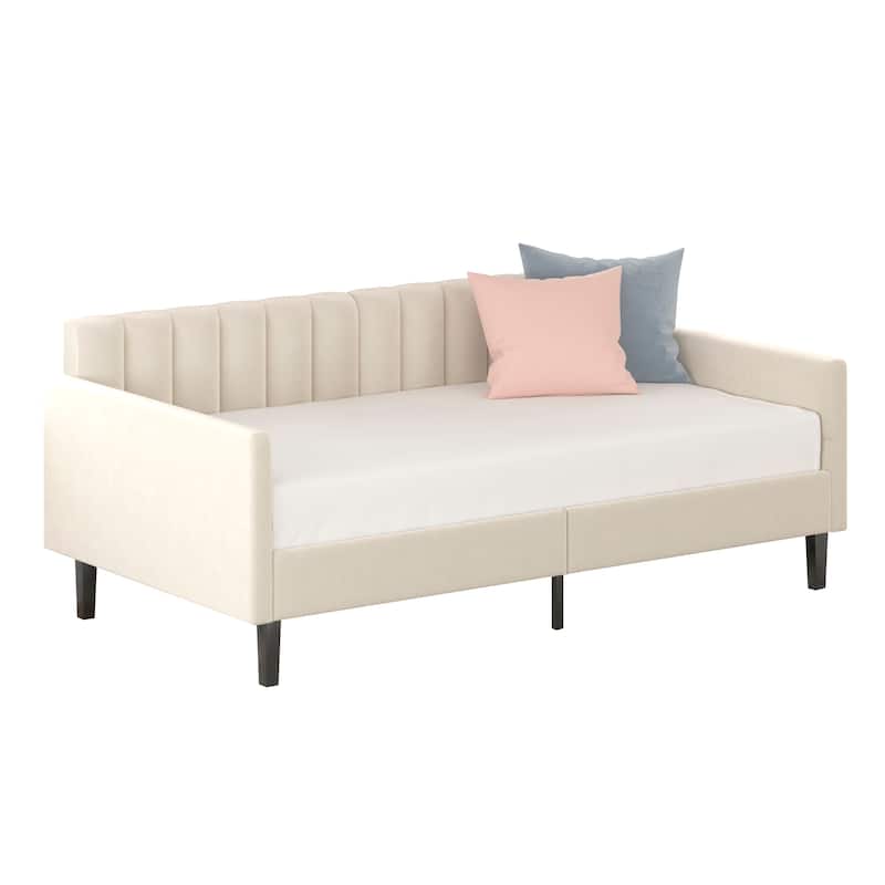 Twin Size Beige Velvet Upholstered Daybed
