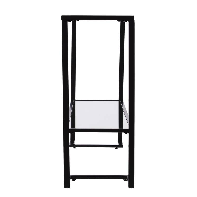 Clear Glass Mirrored Sled Console Table with Black Metal Base - 52” L x 12” W x 29” H