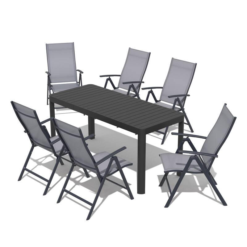 7-Piece Outdoor Patio Dining Set Expandable Rectangular Aluminum Dining Table Folding Chairs