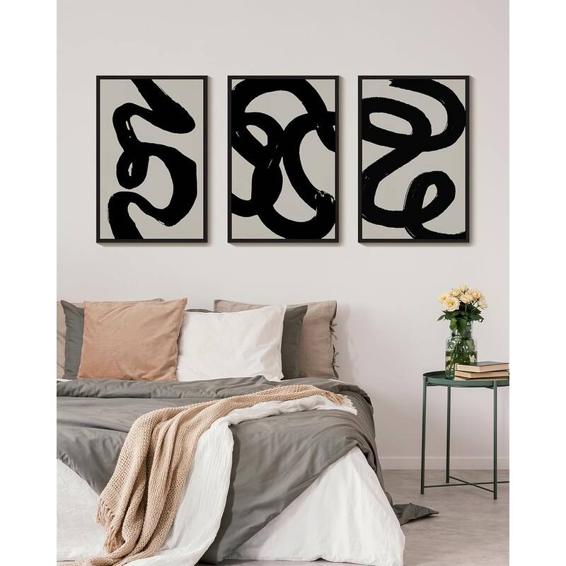Black Abstract Wall Art Ink Wash Minimalist Lines