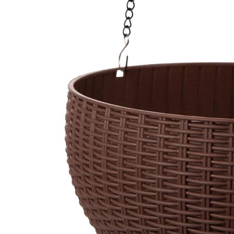 Glitzhome 30"H Solar Lighted Plastic Hanging Planter Basket