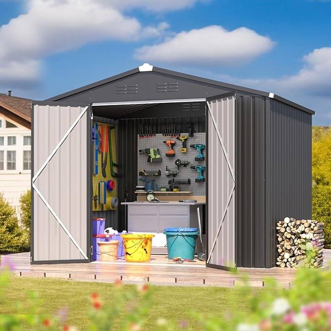 AECOJOY Outdoor Metal Storage Shed with Lockable Door