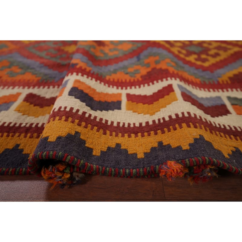 Vegetable Dye Kilim Qashqai Persian Vintage Rug Hand-Woven Wool Carpet - 5'3"x 9'0"