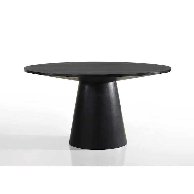 Kiy 59 Inch Round Dining Table with Pedestal Base, Modern, Ebony Black Wood