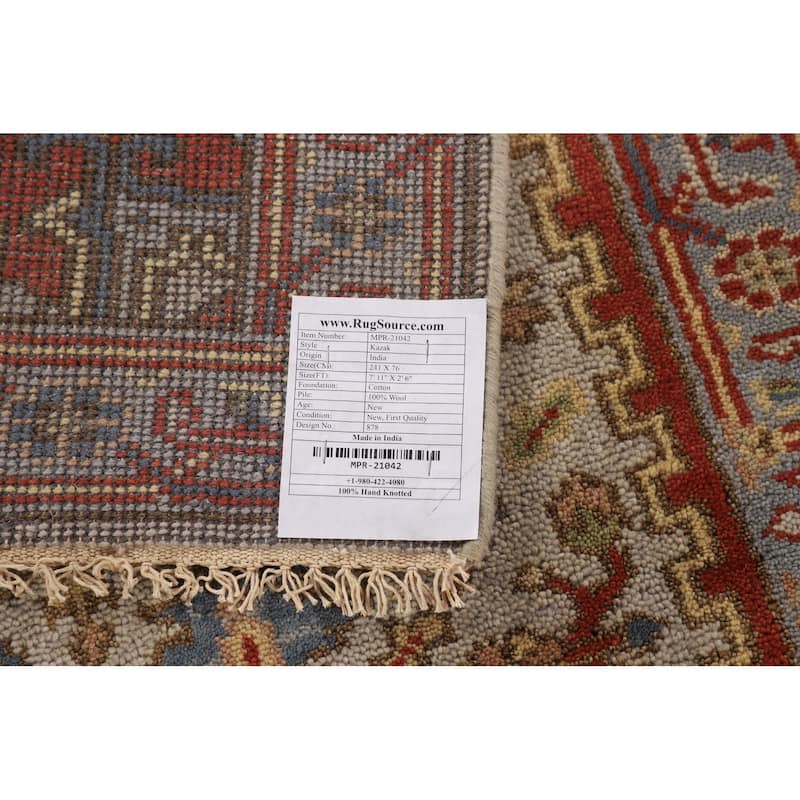 Geometric Gray Kazak Indian Runner Rug Handmade Wool Carpet - 2'6"x 7'11"