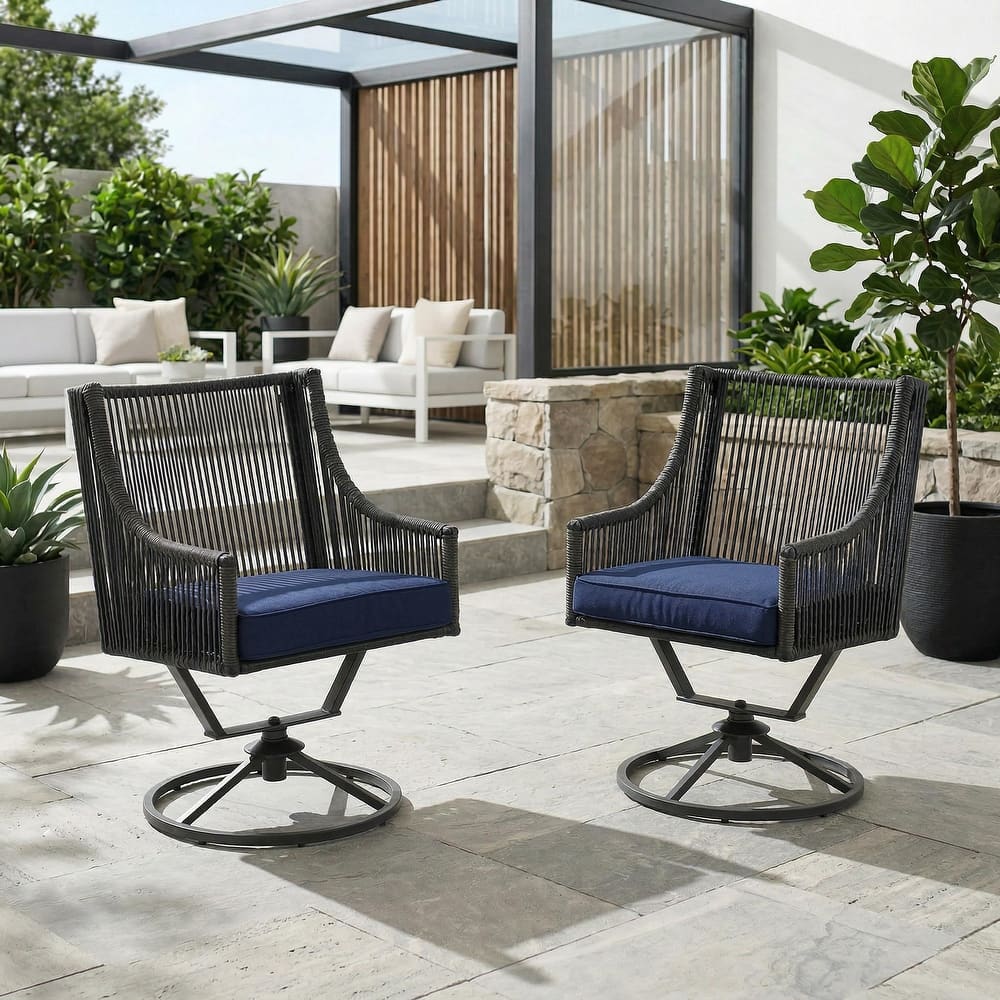 Outdoor Wicker Swivel Chairs with Cushion (Set of 2)