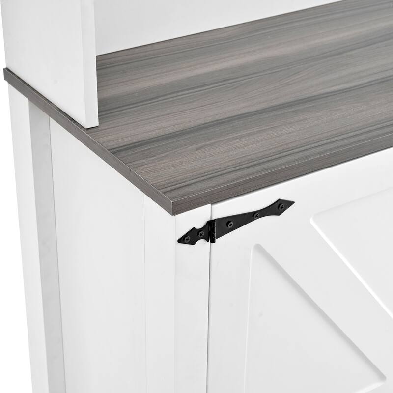Barn Doors Hall Tree with Movable Bench, Entryway Bench with 7 Hooks and Shoe Cabinet, 76.9"H Rolling Coat Rack Coat Rack