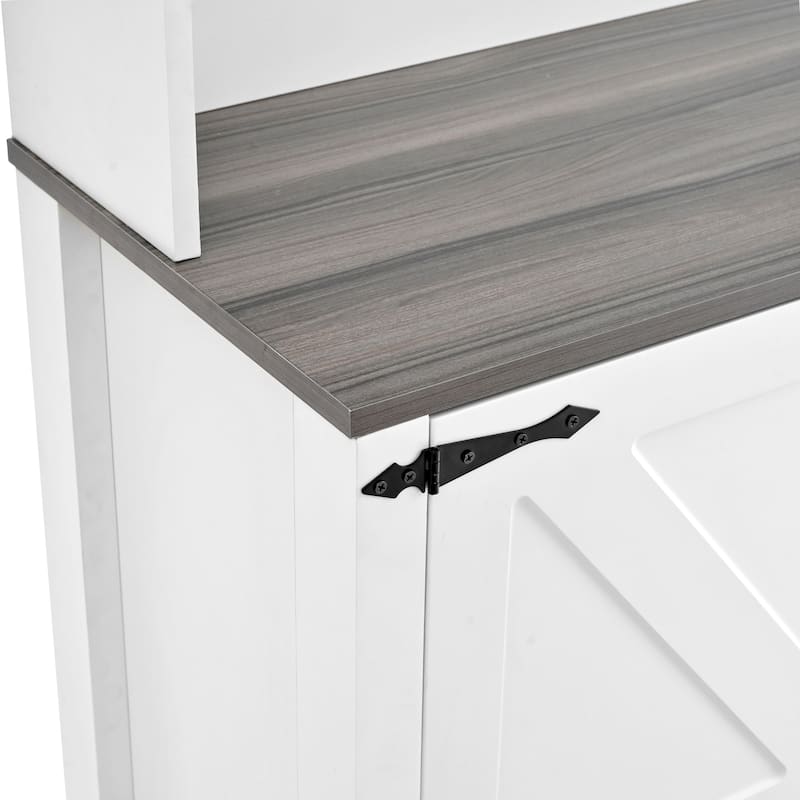 Roomfitters Farmhouse 4-in-1 Hall Tree with Barn Doors, Movable Bench with Shoe Storage and 7 Hooks, with Wheels