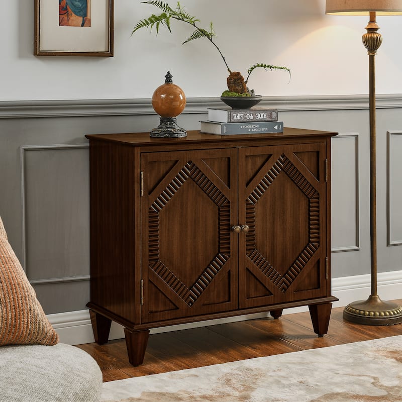 Rustic TV Stand Sideboard Side Cabinet with Handles, Walnut Buffet Server Cabinet Floor Cabinet Coffee Cabinet - Walnut