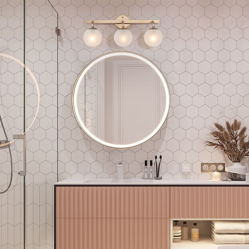 Siya Modern Gold Bathroom Vanity Light 3-light Wall Sconces with Frosted Glass Dimmable Light - L23.5"x W 6.5"x H 10.5"