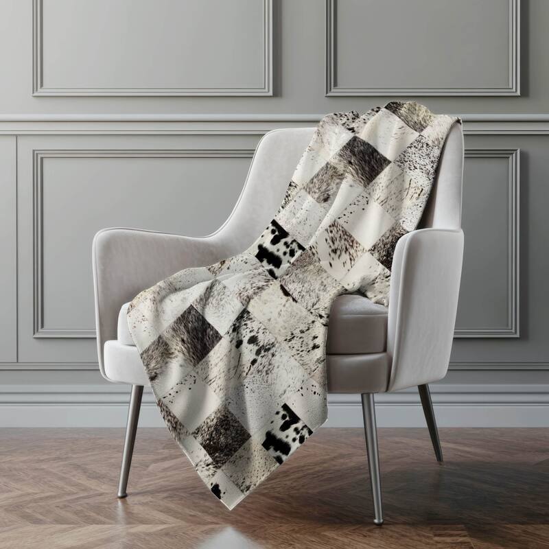 Premium Machine Washable ASB105 Faux Cowhide Sherpa Throw Blanket
