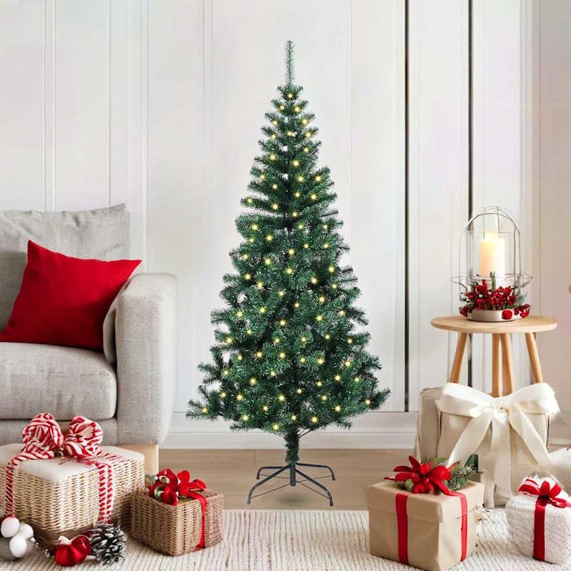vidaXL Christmas Tree with Decorative String Lights - Black with LEDs and gold/bronze balls - 6 Foot