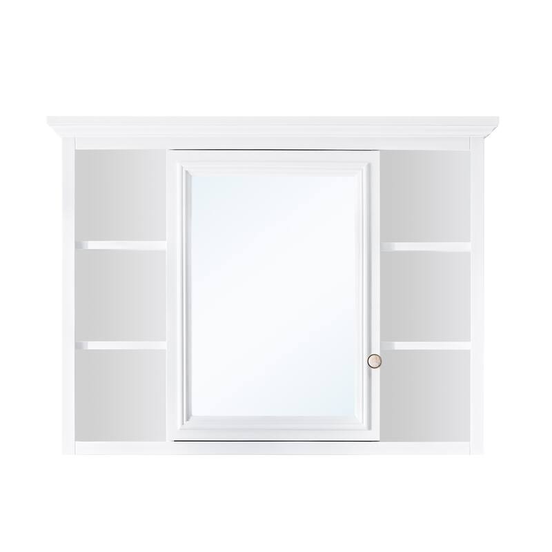 40"W X30"H Surface Mount Solid Wood Framed Medicine Cabinet With Mirror And Wooden Shelves