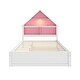 preview thumbnail 6 of 7, White+Pink Full Size Wood House-Shaped Bed with Bookcase Headboard and Led Light and Trundle for Kids Boys Girls