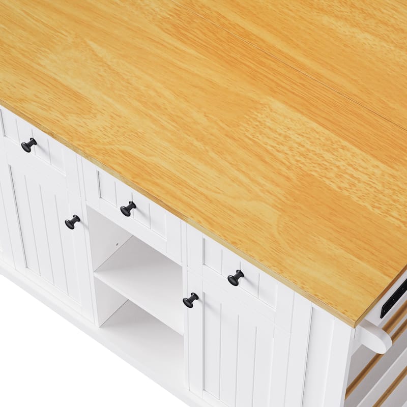 53″ Kitchen Island Cart with Power Outlet and Two Bar Stools