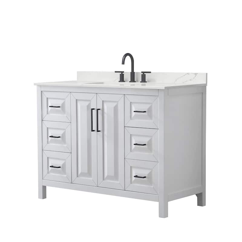 Daria 48-inch Single Vanity, 3 Hole Quartz Top - White, Black Trim, Giotto Quartz Top