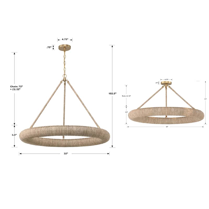 Oakley 1 Light Soft Gold Chandelier - 32"W x 3.5"H x 32"D