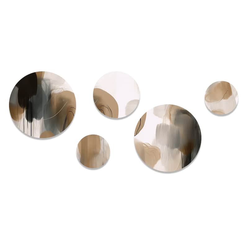 Designart "Painting Of Abstract Shapes II" Abstract Metal Round Wall Art Set Of 5
