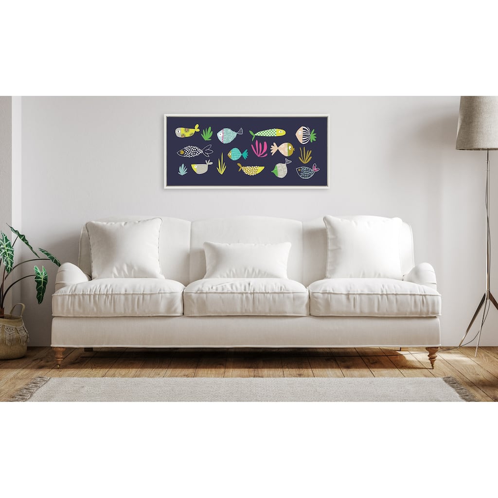 Kate and Laurel Sylvie Fishy Friends Framed Canvas by Turnowsky