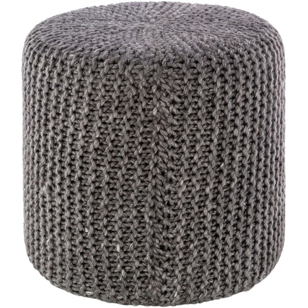 18" Charcoal Gray Knitted Style Cylindrical Pouf Ottoman - N/A