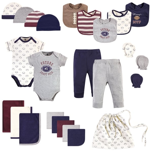 slide 1 of 1, Hudson Baby Infant Boy Layette Start Set Baby Shower Gift 25pc, Football, 0-6 Months - Football 0-6 Months - Football