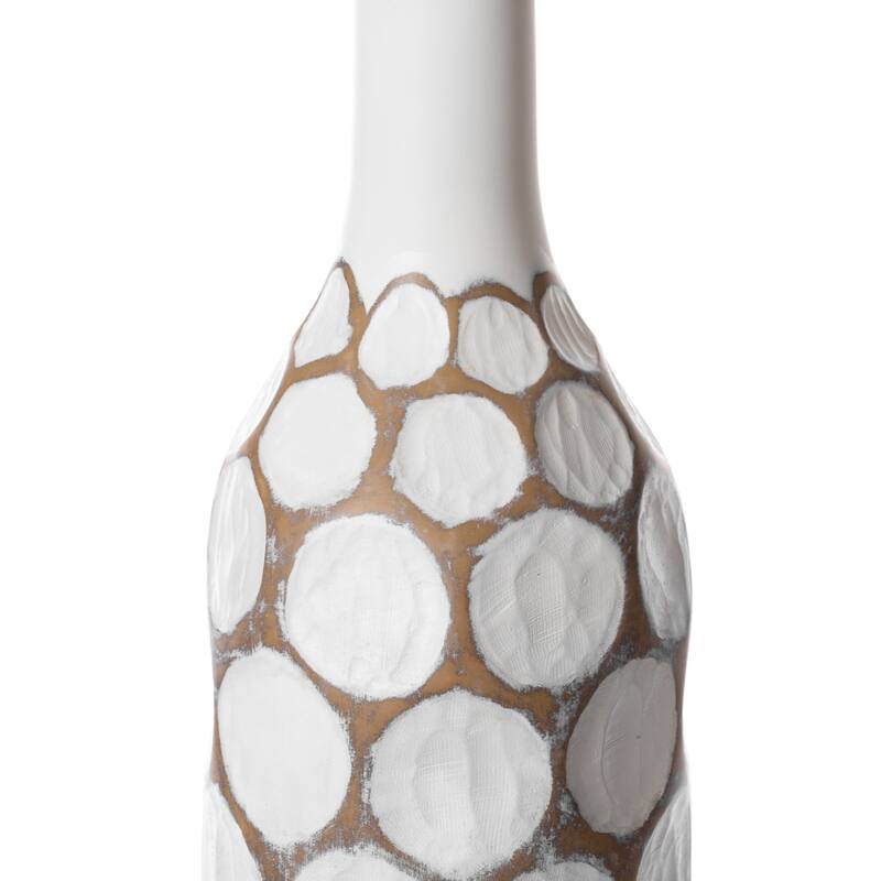 Decorative Contemporary Floor Vase White Carved Divot Bubble Design with Tall Neck