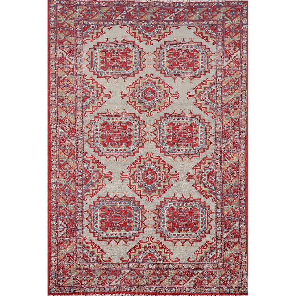 Geometric Multi-Color Kazak Foyer Rug Hand-Knotted Wool Carpet - 3'3" x 5'1"