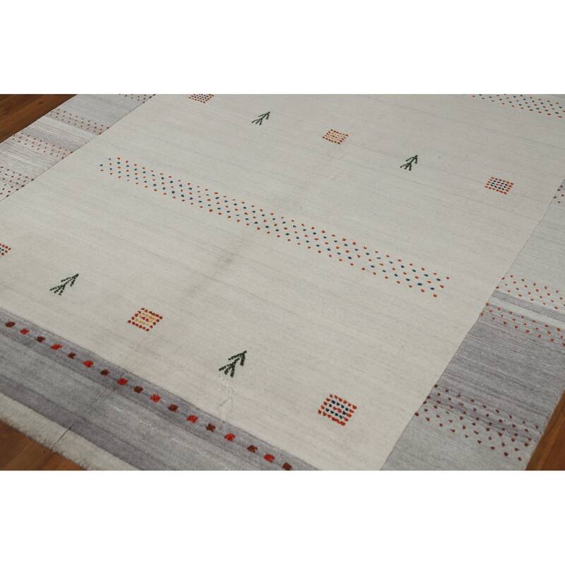 Gabbeh Indian Area Rug Handmade Beige Wool Carpet - 5'4" x 7'7"