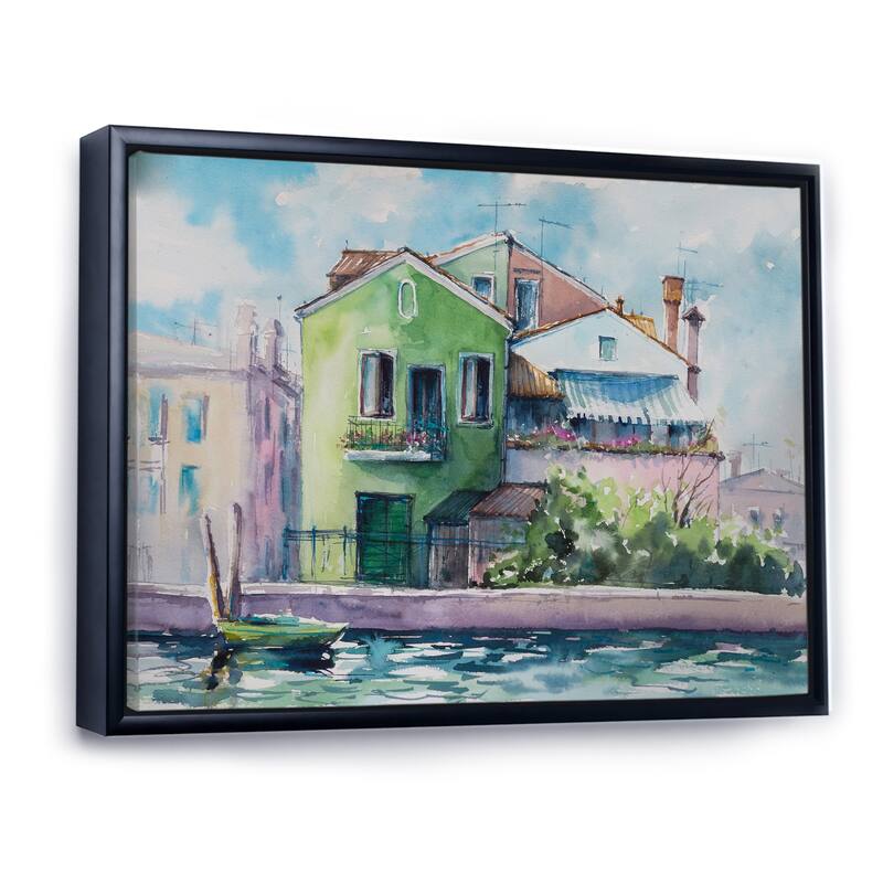 Designart "Sunny Day On The Waterfront On The Island" French Country Framed Canvas Wall Art Print