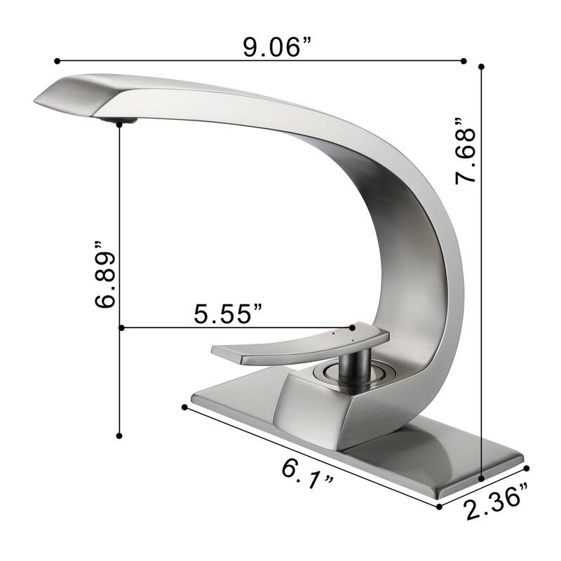 Modland C-Shaped Single Hole Bathroom Faucet, 500K Cycle CUPC Certified, 6-Inch Cover Plate, Black / Gold / Nickel / Chrome