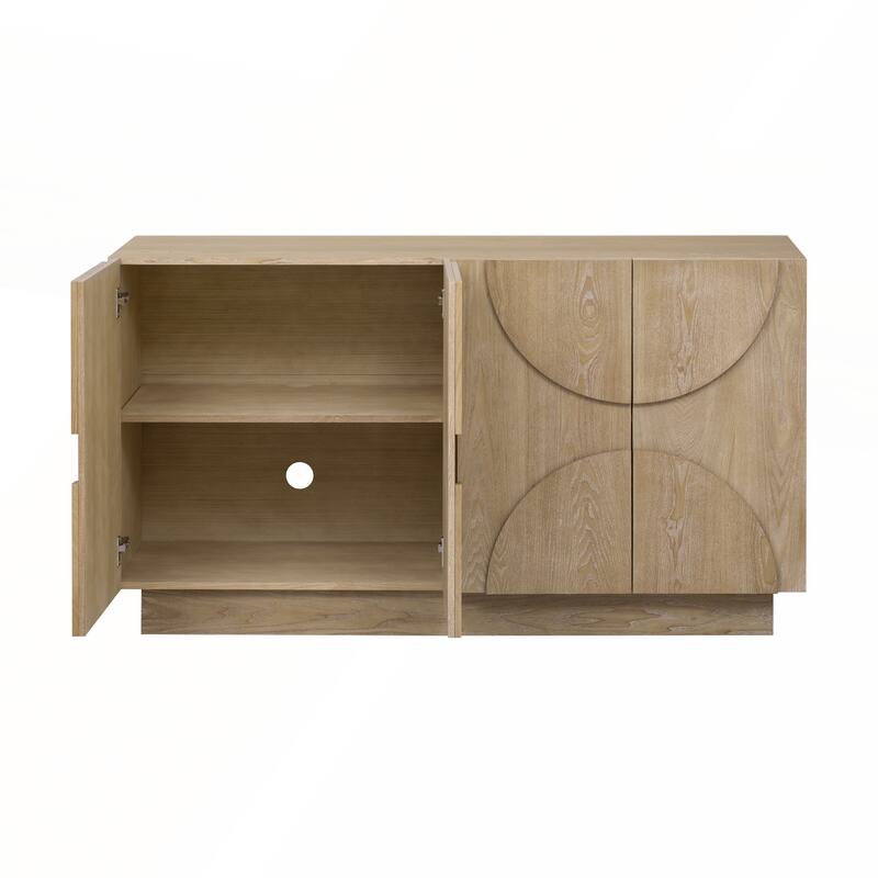 4-Door Large Storage Sideboard with Semi-Circular Handles and Adjustable Shelves for Dining Room and Living Room