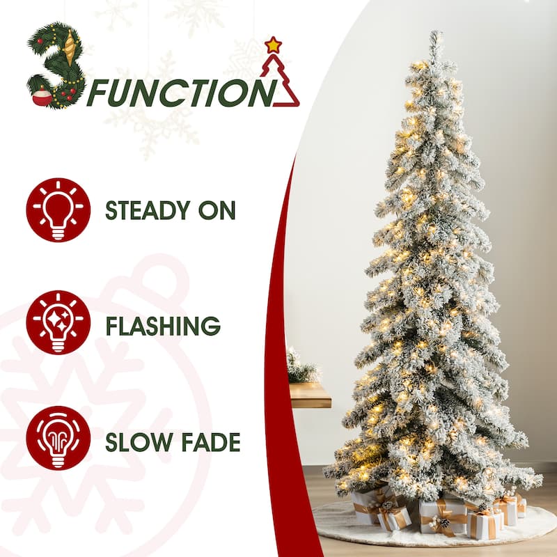 Glitzhome 7.5ft/9ft/12ft Pre-Lit Flocked Layered Spruce Artificial Christmas Trees