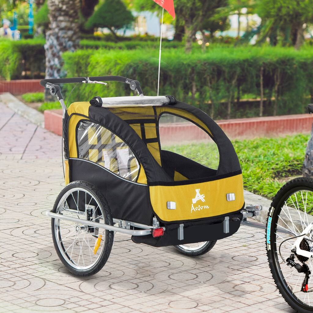 Aosom Elite II 3in1 Double Child Bike Trailer and Stroller - Red / Black