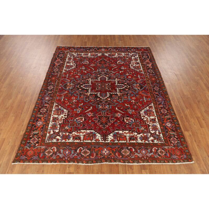 Hand Knotted Oriental 100% Wool Carpet Traditional Medallion Red Heriz Area Rug - 8' 8'' X 6' 9''