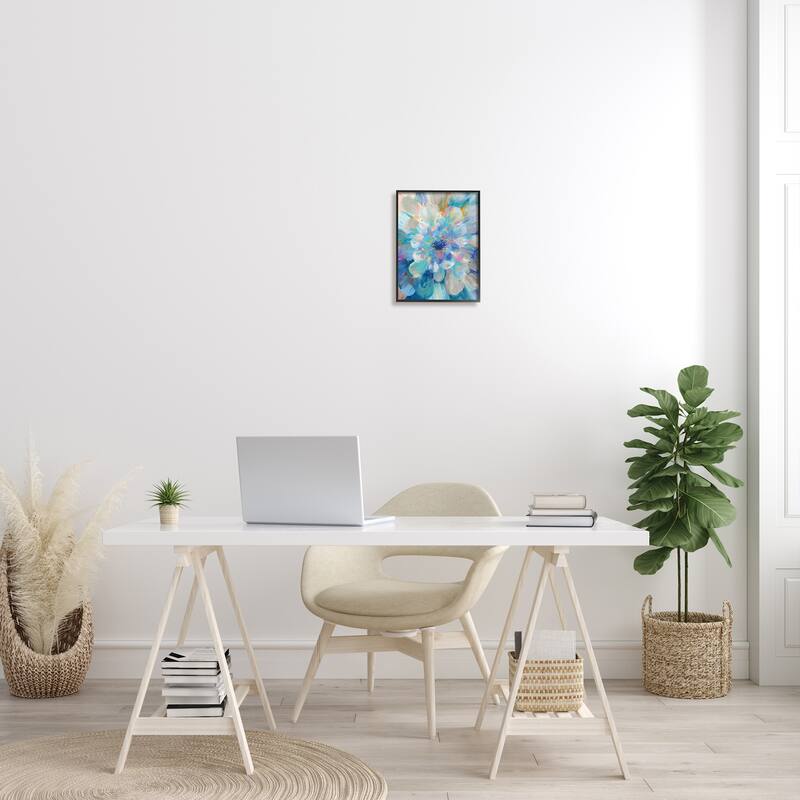 Stupell Abstract Layered Floral Petals Centric Blue Flower Framed Wall Art