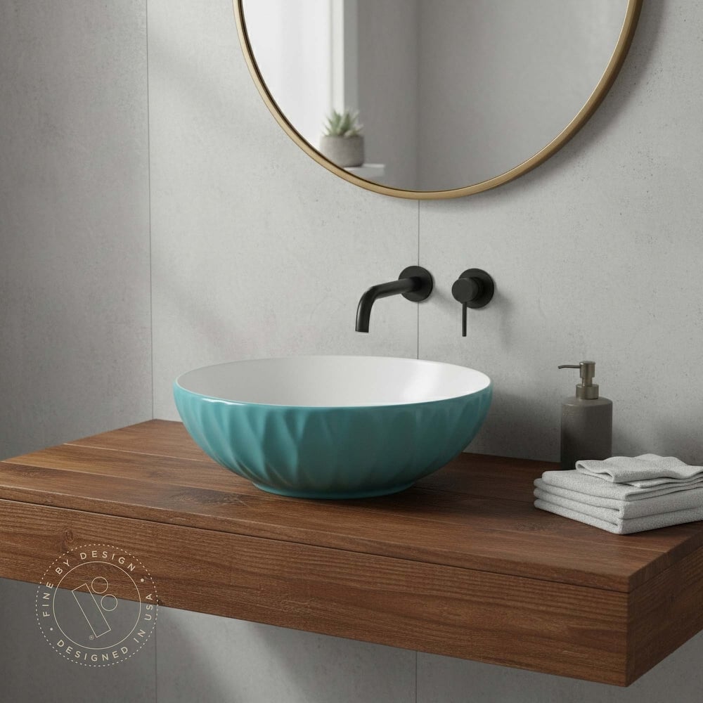 16 inch Round Ceramic Vessel Bathroom Sink - Modern Textured Bowl Design - 16" Round