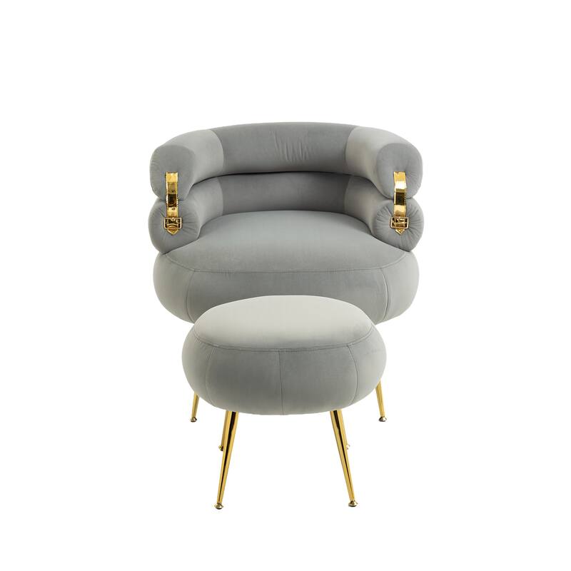 Grey Velvet Accent Chair & Ottoman Sets Tufted Armchair Upholstered