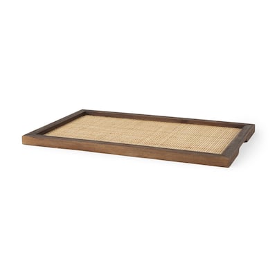 Silas Medium Brown Wood With Cane Rectangular Tray