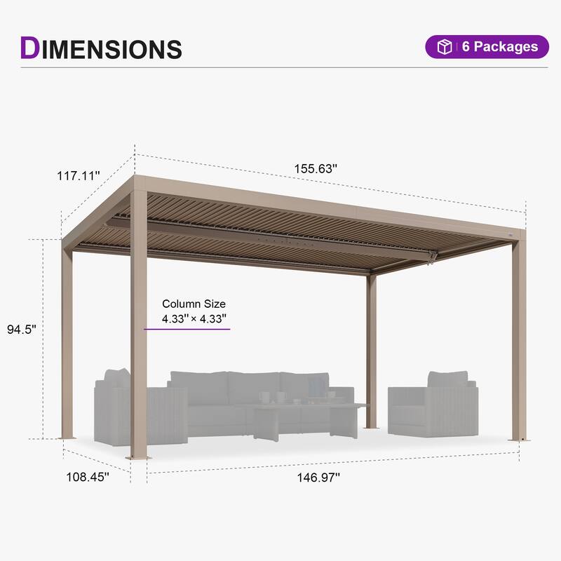 PURPLE LEAF Louvered Pergola with Solar Lights Hardtop Gazebo for Patio