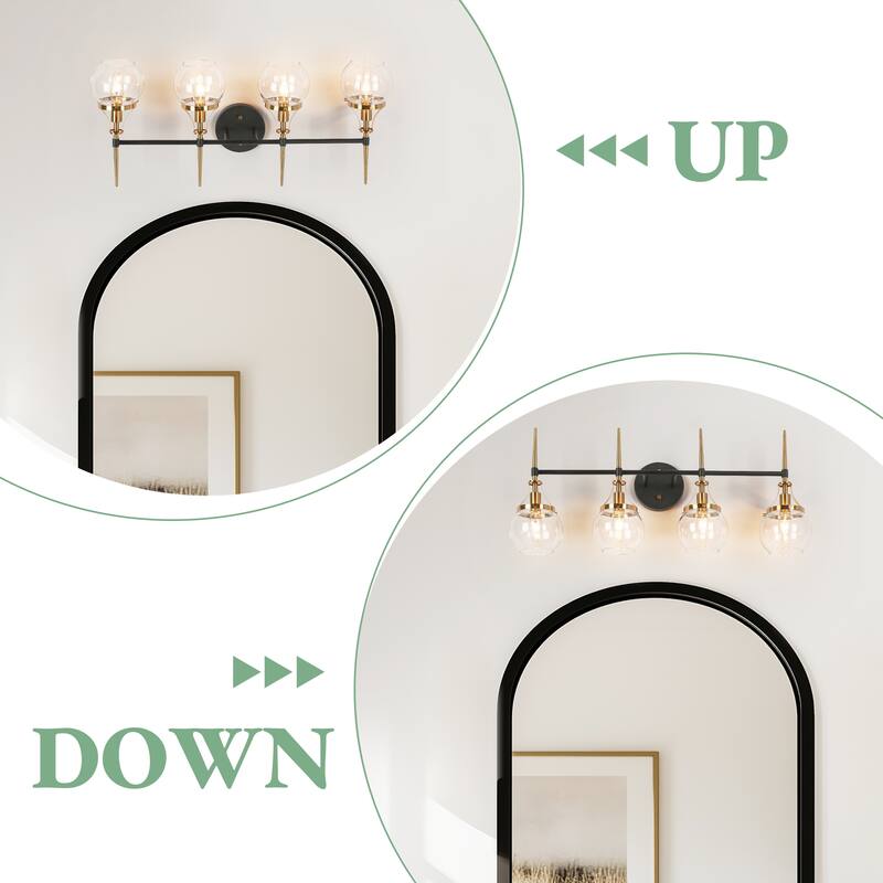 Beta Modern 4-Light Gold Black Bathroom Vanity Light Orb Glass Wall Sconce - 28.5''L x 7''W x 12.5''H