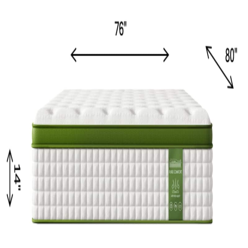 Roomfitters 14 Inch Queen/King Hybrid Mattress, Gel Memory Foam & Pocket Spring Bed for Pressure Relief, Medium Firm, Green