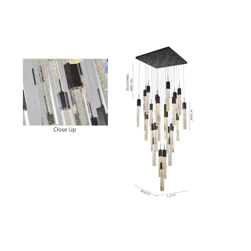 25-Light Black Metal Chandelier With Clear Bubble Crystals