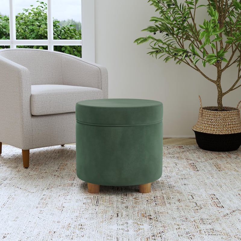 Porch & Den Parkchester Round Storage Ottoman - Loden Green Velvet