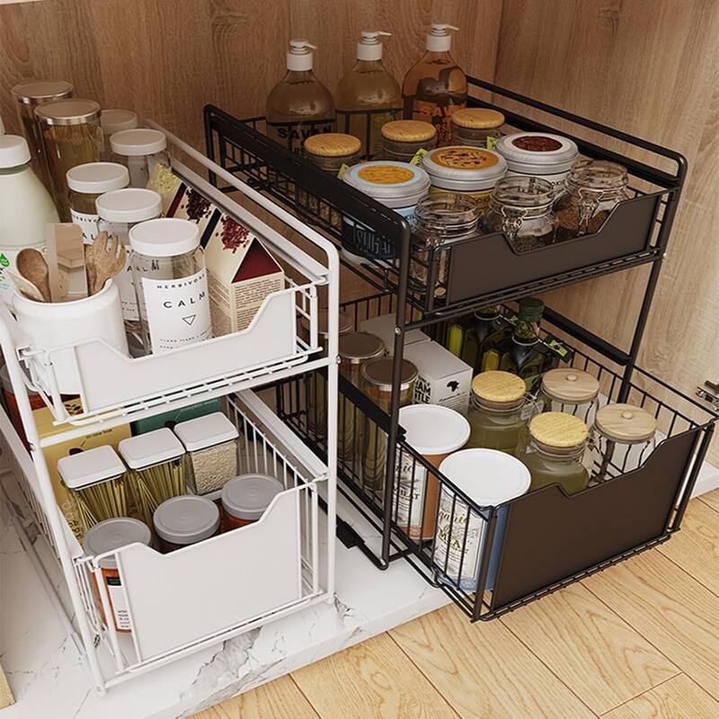 2-Tier Pull Out Under Sink Storage Pantry Shelves Organizer for Kitchen